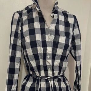 Jcrew gingham navy & white belted t shirt dress size 6